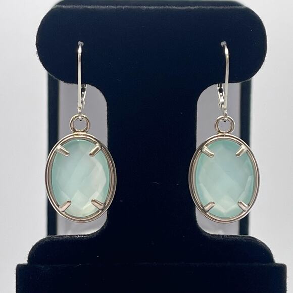 GENUINE 13ctw Aquamarine Chalcedony Earrings in Sterling Silver - Picture 1 of 7